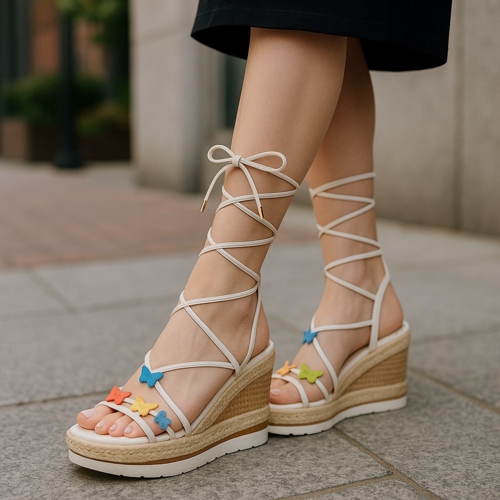 Cato | Butterfly Ankle Wrap Wedges Size 7 - Picture 2 of 5